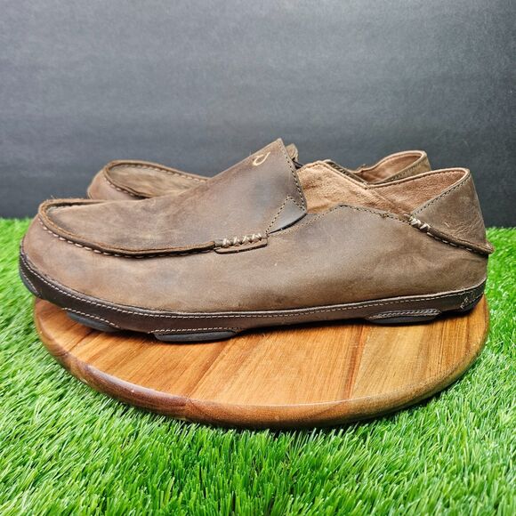 Olukai Moloa Brown Leather Drop Heel Slip On Comfort Loafers Mens Size 13 main image 6